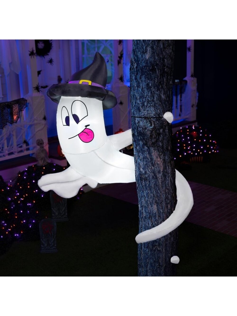 🎃Halloween Inflatables Ghost Twining Around Tree with Build-in LEDs Yard Decor